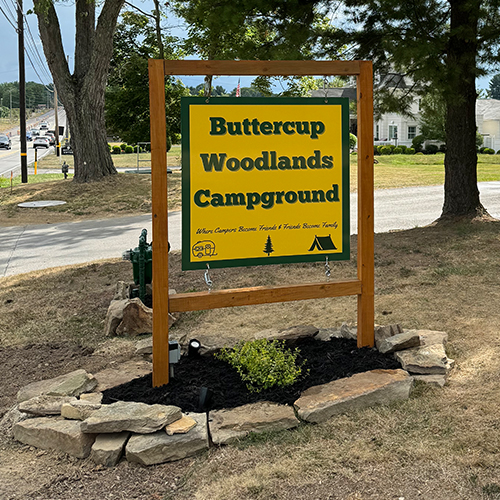 Buttercup Woodlands Campground sign
